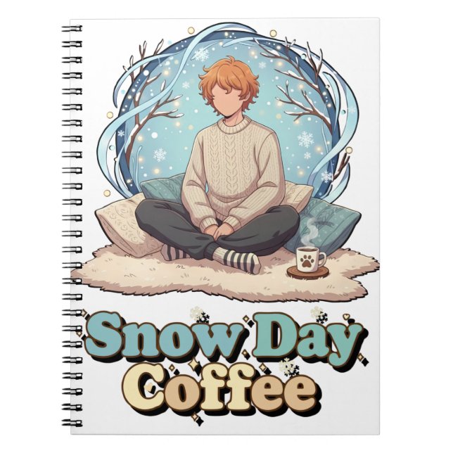 Carnet Cute Anime Boy Drinking Coffee in Winter (Devant)