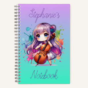 Carnet Cute Anime Girl Jouer Joueur Cello Personnalisé