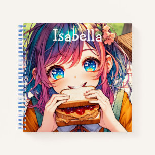 Carnet Cute Anime Girl mangeant un beurre d'arachide et g