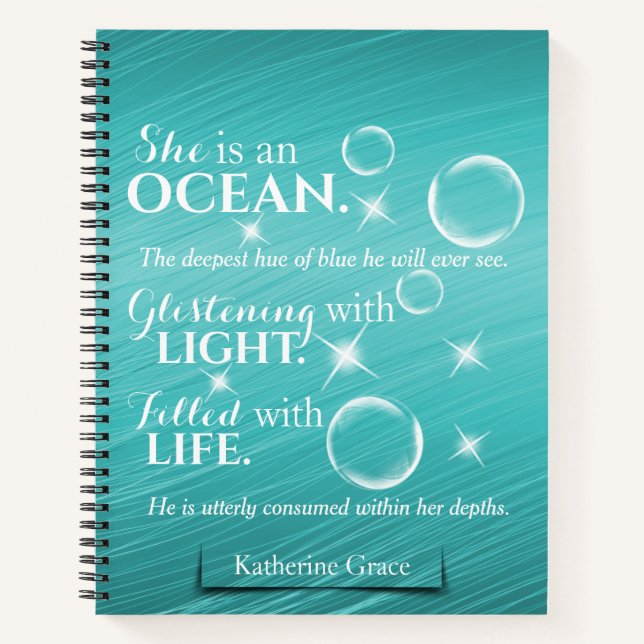 Carnet Cute Aquamarine Océan Turquoise Thème Poésie (Devant)