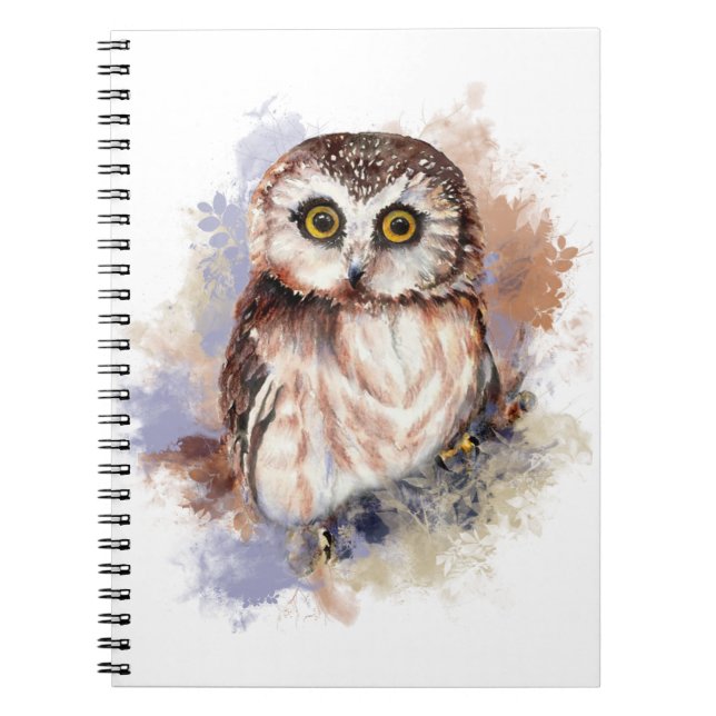 Carnet Cute Aquarelle Chouette Oiseau Art de la nature (Devant)
