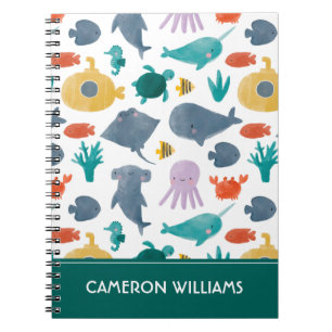 Carnet Cute Aquarelle Océan Animaux Motif