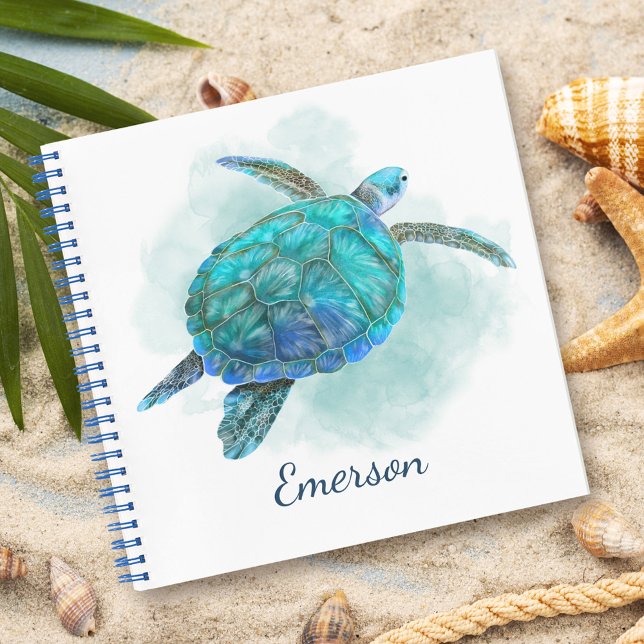 Carnet Cute Aquarelle Tortue de mer Personnalisée (Créateur téléchargé)