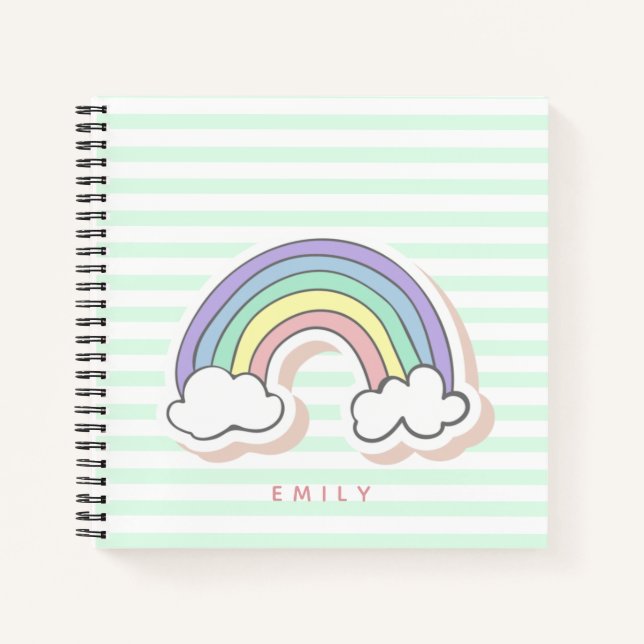 Carnet Cute arc-en-ciel - Mint Green Striped Kids (Devant)