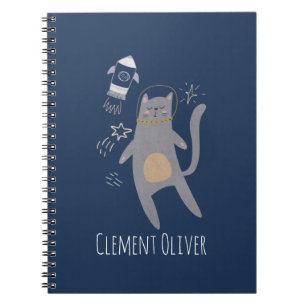 Carnet Cute Astronaut gris Chat Nom personnalisé