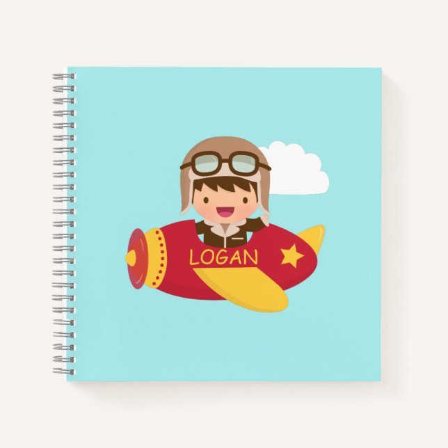 Carnet Cute Aviator Avion Adventure Boys Personnalisé (Devant)