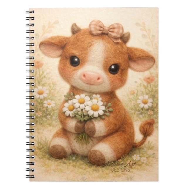 Carnet Cute Baby Cow with Daisies – Whimsical Farm (Devant)
