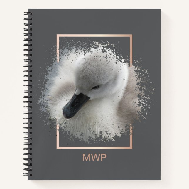 Carnet Cute Baby Mute Swan Gris Abstrait (Devant)