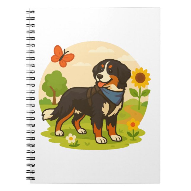 Carnet Cute Bernese Mountain Dog with Sunflower & Butterf (Devant)