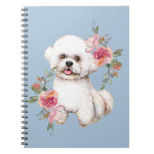 Carnet Cute Bichon Frise avec Fleurs Aquarelle Art