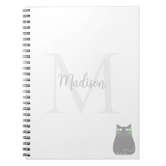 Carnet Cute Black Cat Custom Name Initial 
