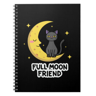 Carnet Cute Black Cat on Moon - Full Moon Friend
