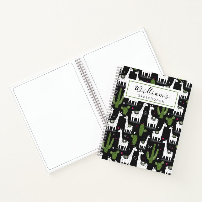 Carnet Cute Black White Llama Cactus Sketchbook pour enfa (Intérieur)