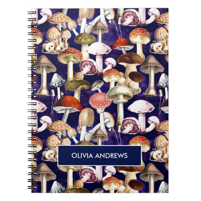Carnet Cute bleu champignons motif de jardin (Devant)