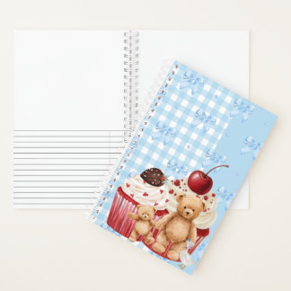 Carnet Cute Blue Gingham Teddy Bear & Ribbon