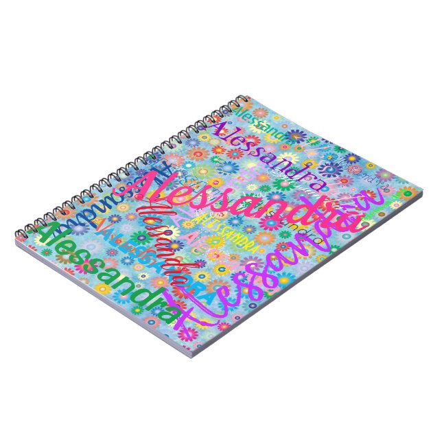 Carnet Cute Blue Girly Fun Flowers N'importe quel nom Col (Côté gauche)