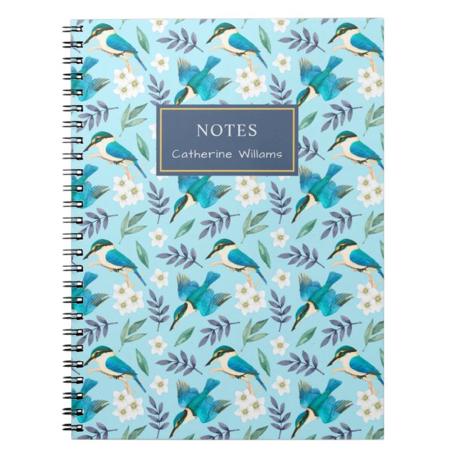 Carnet Cute Blue Kingfisher Birds Floral Nom du motif (Devant)