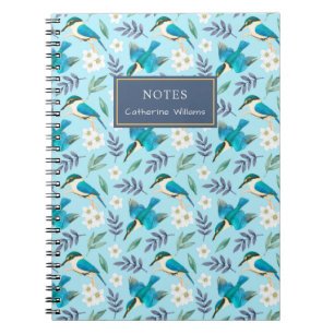Carnet Cute Blue Kingfisher Birds Nom du motif floral