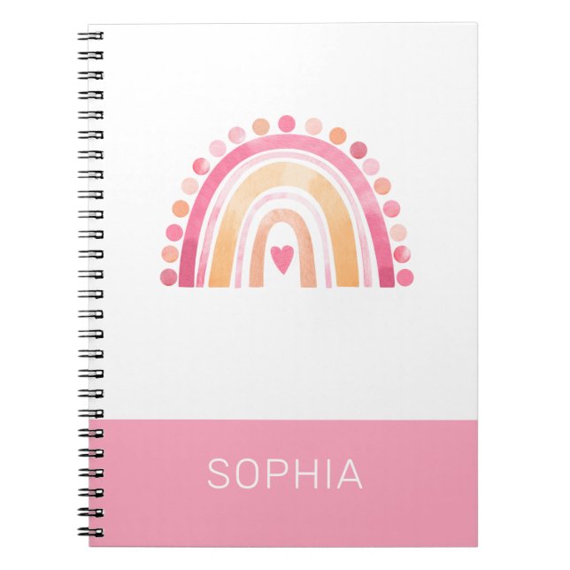 Carnet Cute Boho Aquarelle arc-en-ciel en rose personnali (Devant)