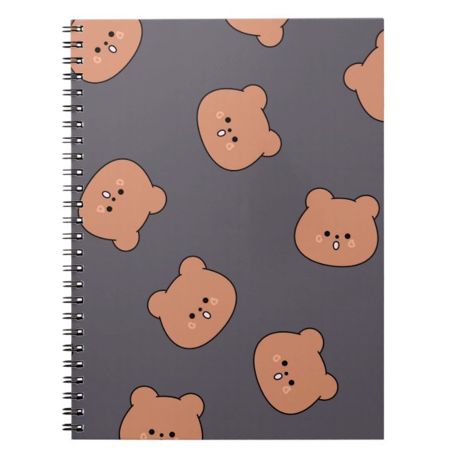 Carnet Cute Brown Teddy Bear Face Pattern Dark Blue (Devant)