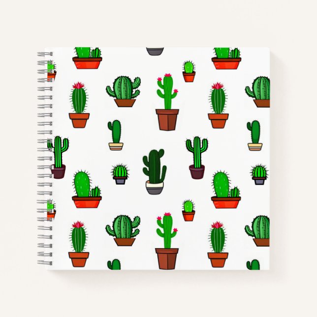 Carnet Cute Cactus illustrations Pattern White (Devant)