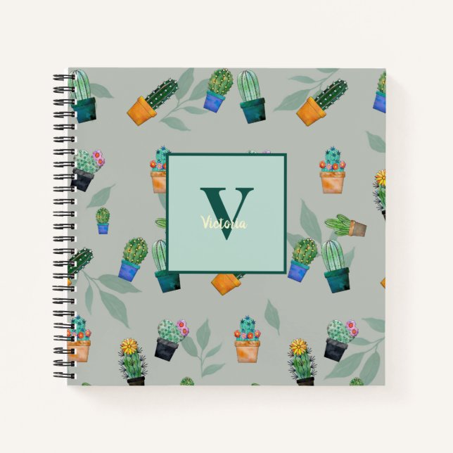 Carnet Cute Cactus Motif de fleurs vertes (Devant)