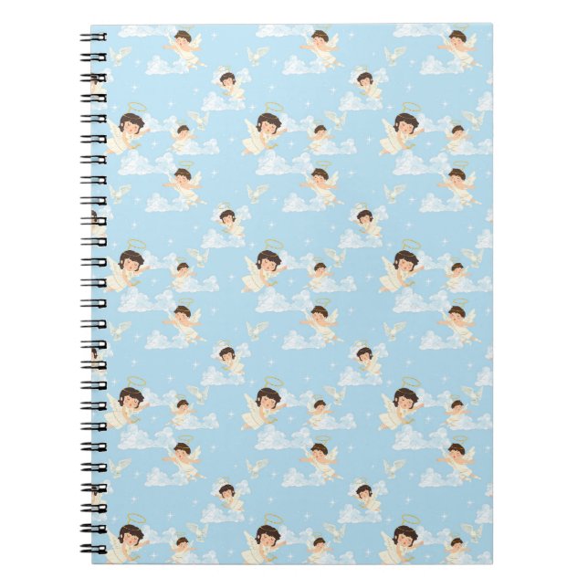 Carnet Cute Cartoon Angels And Doves Seamless Pattern (Devant)
