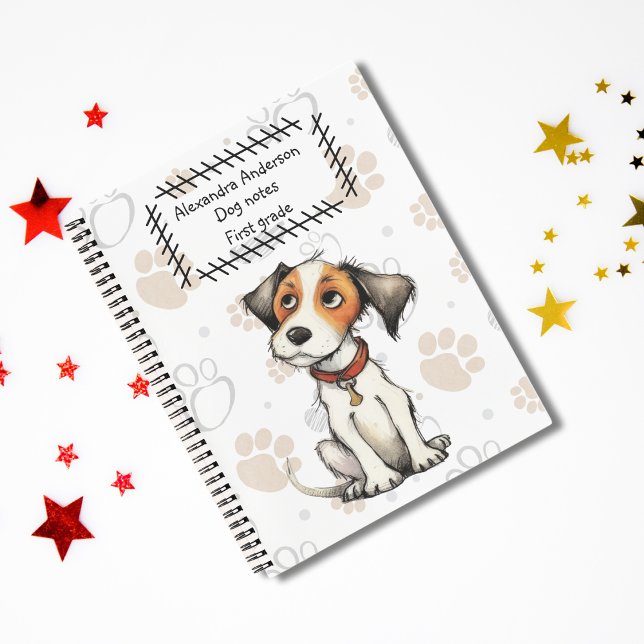 Carnet Cute Cartoon Jack Russell Empreinte de patte chiot (Cute Cartoon Jack Russell Puppy Notebook - Ideal for Back to School with Personalized Name )