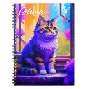 Carnet Cute chat assis dans la fenêtre Ai Art