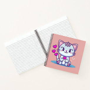 Carnet Cute Chat Kitten avec Coeurs Valentine Inspiré  