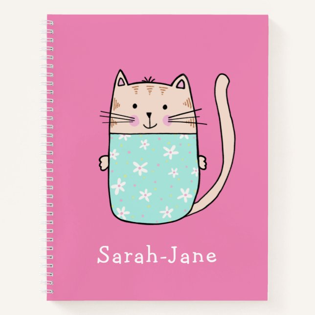 Carnet Cute Chat Personnalisé Nom Personnalisé Rose (Devant)