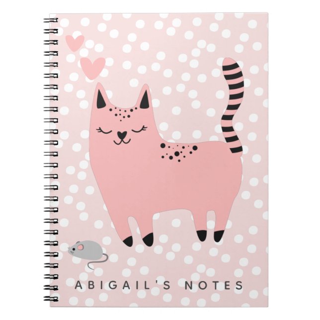 Carnet Cute Chat rose et À petits pois - Enfants (Devant)