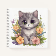 Cute chaton gris avec fleurs de printemps