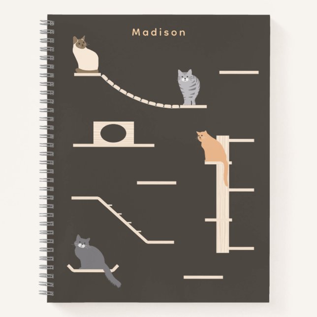 Carnet Cute Chats sur le Mur de chat Meubles gris foncé (Devant)