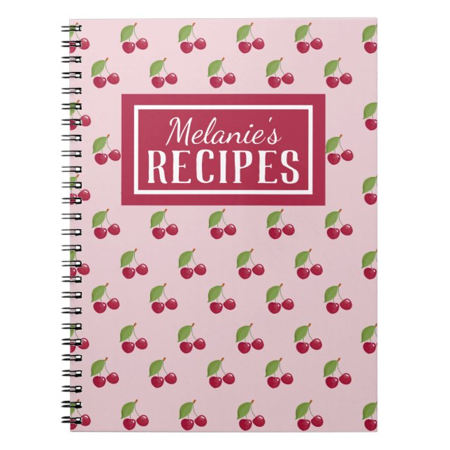 Carnet Cute Cherry Pattern Personalised Recipe (Devant)