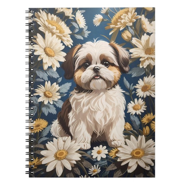 Carnet Cute Chih Tzu Chien Blanc Fleurs De Faisée (Devant)