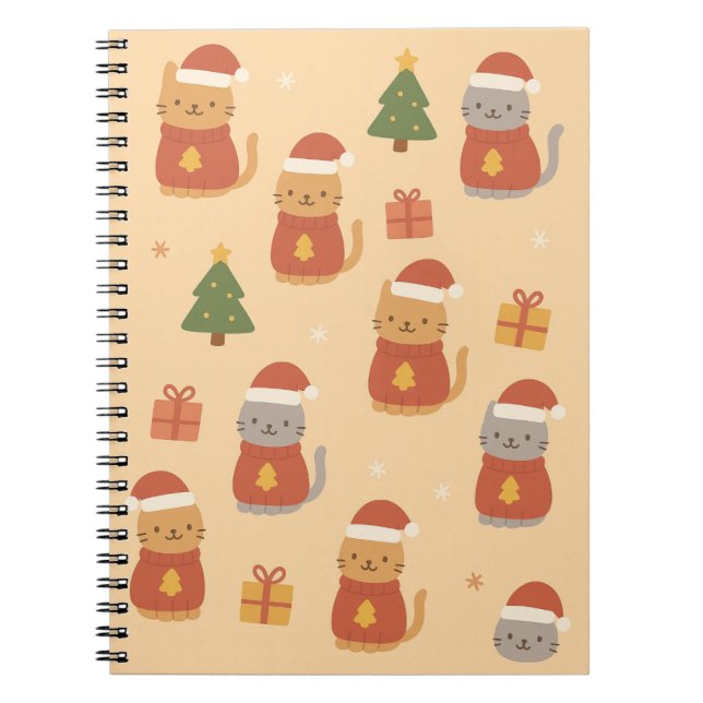 Carnet Cute Christmas Cat Pattern – Kawaii Festive Cats & (Devant)