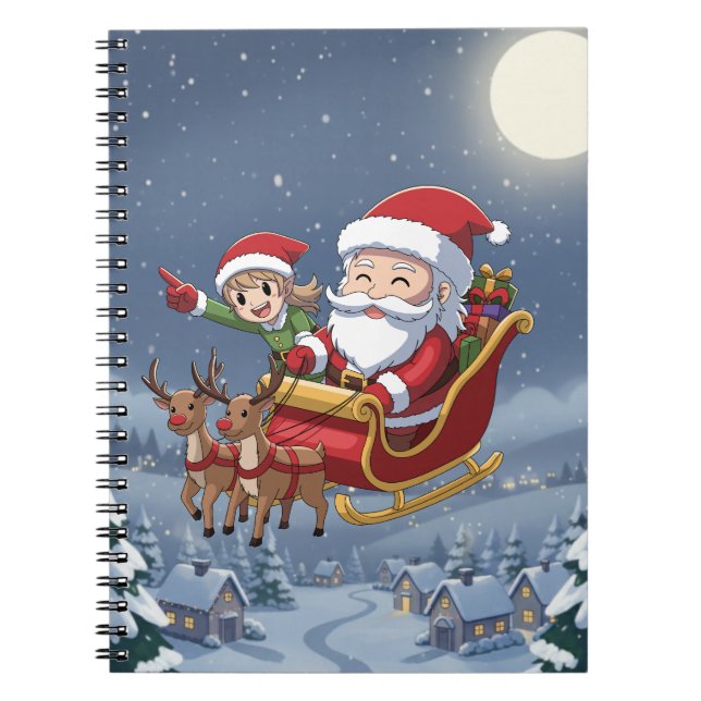 Carnet Cute Christmas Chibi Santa and Elf Notebook (Devant)