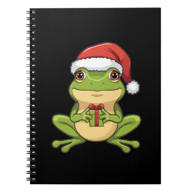 Carnet Cute Christmas Frog with Santa Hat Holding  Gift - (Devant)