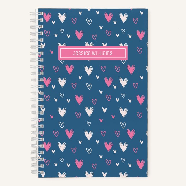 Carnet Cute Coeur Crayon Doodle Motif Sweet Love Bleu (Recto)