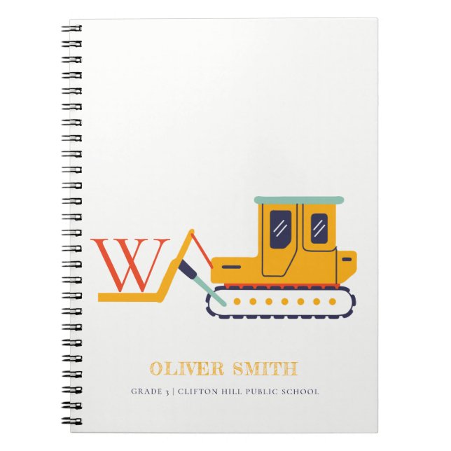 Carnet Cute Construction Fourche Lift Véhicule Monogramme (Devant)