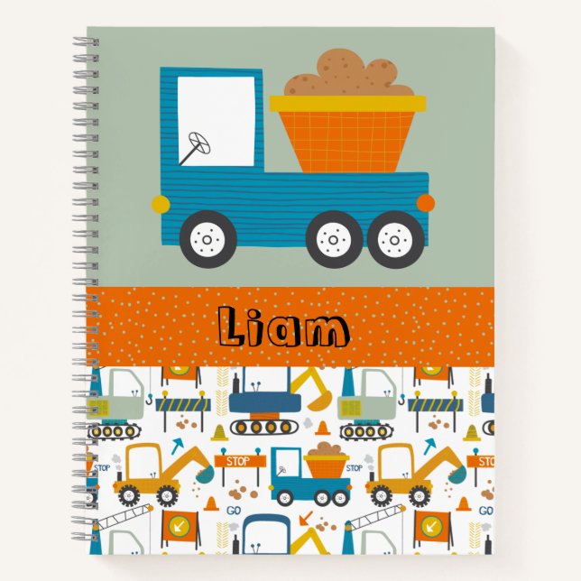 Carnet Cute Construction Nom du camion Garçons (Devant)
