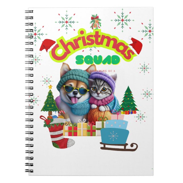 Carnet Cute dog and cat Christmas squad design  (Devant)