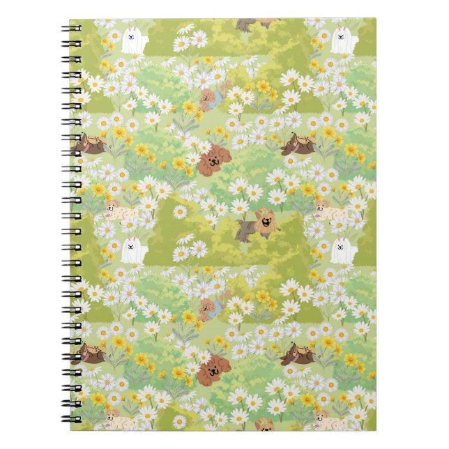 Carnet Cute Dogs With Daisy Flowers Seamless Pattern (Devant)