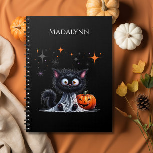Carnet Cute Drôle Fantôme Noir Kitten Halloween