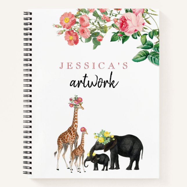 Carnet Cute Elephant Giraffe Baby Girl Oeuvre d'art Sketc (Devant)