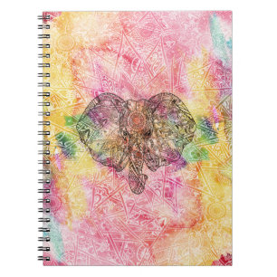Carnet Cute Elephant Watecolore dessiné à la main Henna f