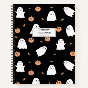 Carnet Cute Fantôme et Citrouille Motif d'Halloween noir