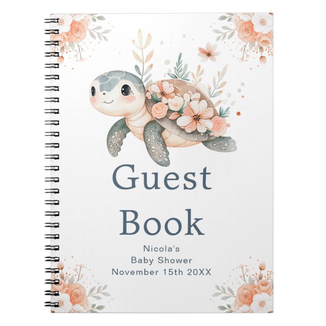 Carnet Cute Floral Turtle Baby Shower Guest Book (Devant)
