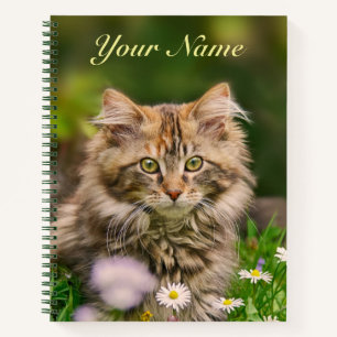 Carnet Cute Fluffy Maine Coon Kitten Chat en Fleurs Nom